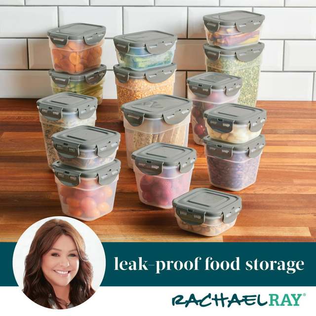 Leak- Stacking Food Storage Container Set, Gray Lids Kitchen